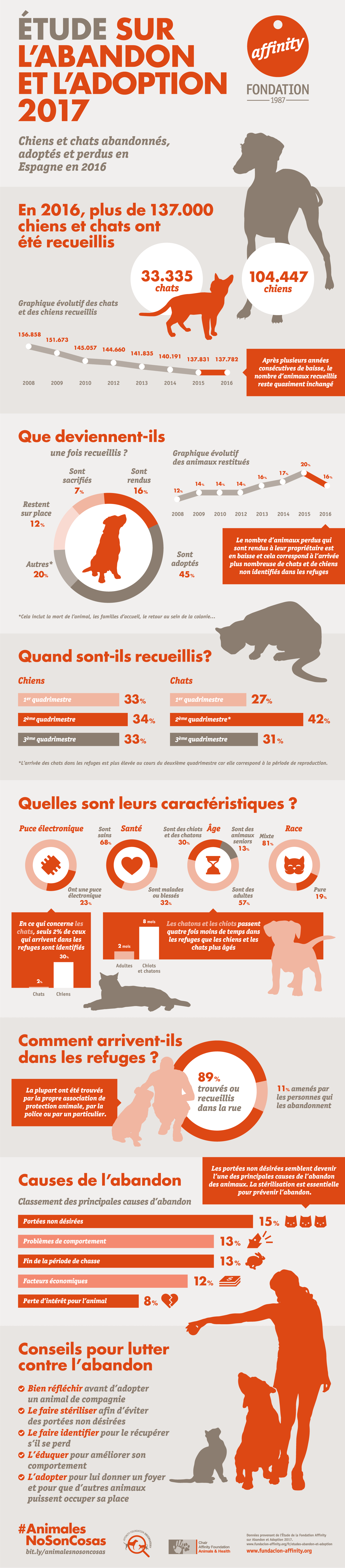 Infographie Chiens et chats abandonnés adoptés et perdus en Espagne en 2017